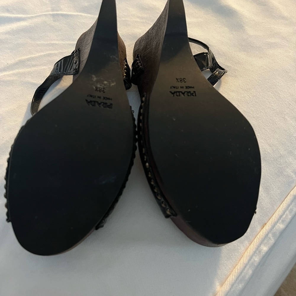 Prada patent leather wedges